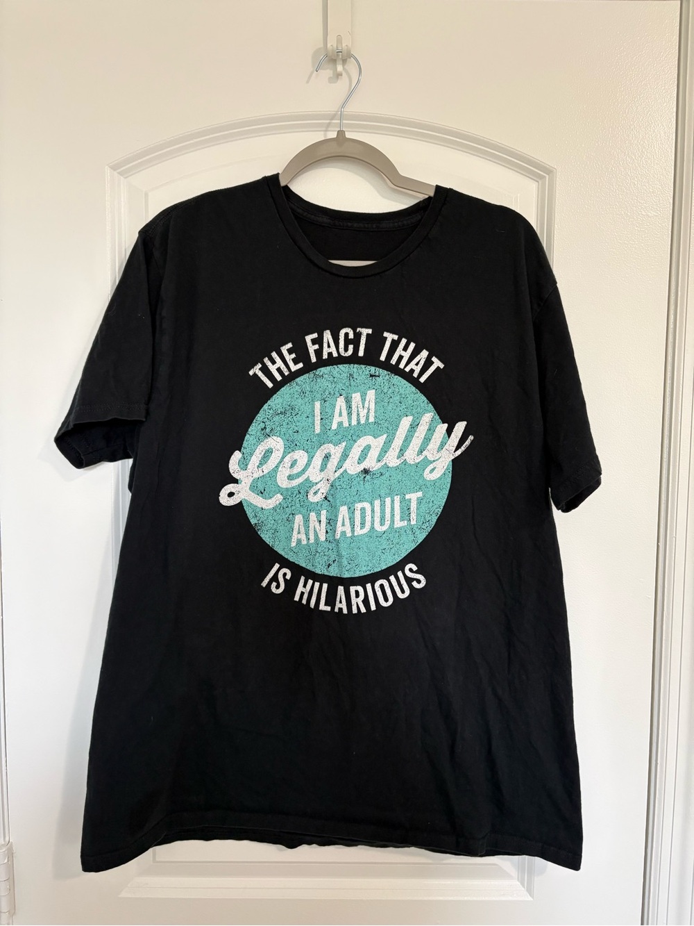Black Graphic Tee with Teal Circle Text - Casual Men's Shirt
